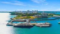 aerial image of darwin harbour with two ships
