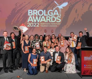 group shot of people with trophies