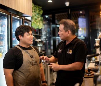 Hospitality staff performing on job training