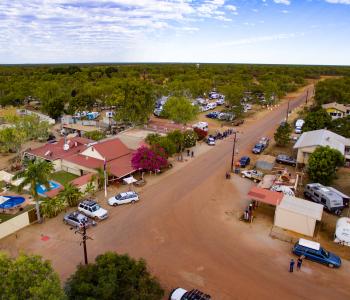 aerial of Daly waters area including some buildings and cars