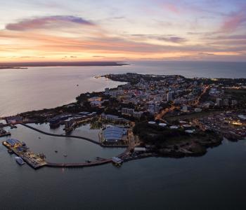 aerial image of darwin harbour with two ships