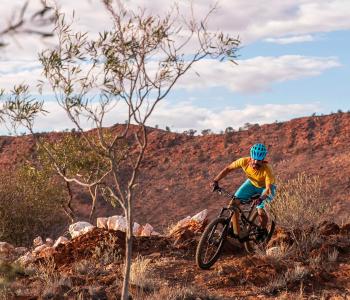 man riding mountain bike trail