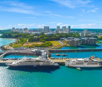aerial image of darwin harbour with two ships