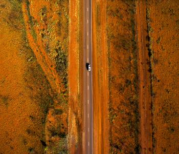 Driving along Stuart Highway Aerial Shot