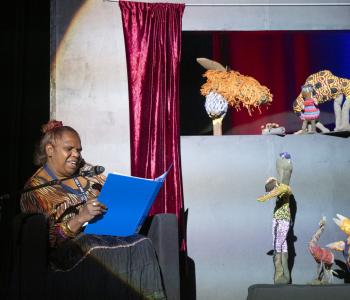 5. Yarrenyty Arltere Artists puppet show, at the Desert Mob 2024 Symposium. Photo by Sara Maiorino. Courtesy Desart