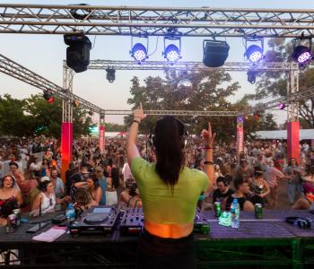 Silent Disco DJ with a crowd of fans