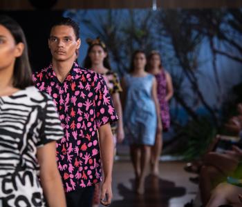 Ikuntji X Magpie Goose on catwalk (full), Country to Couture 2020, photo credit George F Photography (2)