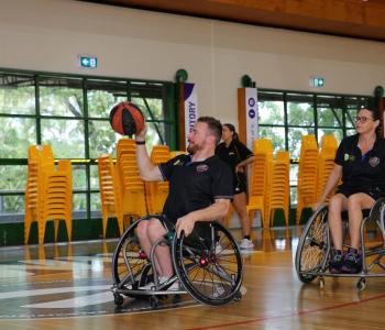 Jannik Blair and Mellissa Dunn in action at Darwin Basketball Stadium