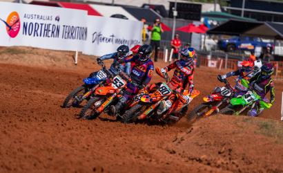 Riders in action at the MXGP of Australia, Hidden Valley Motorsport Complex