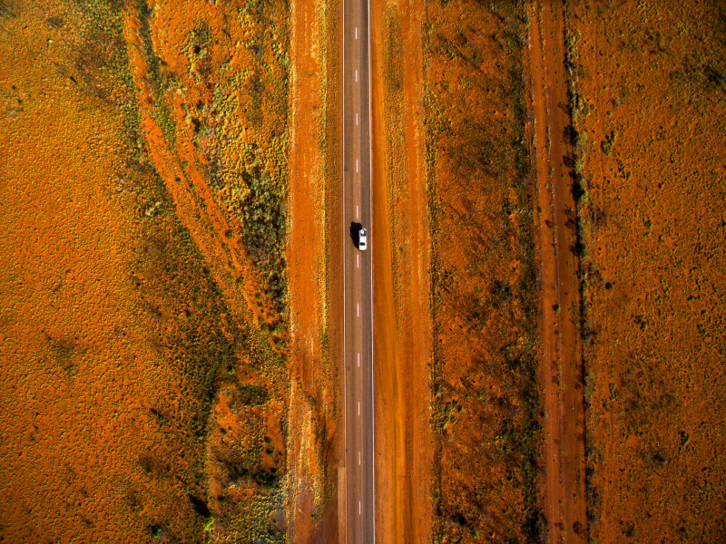 Driving along Stuart Highway Aerial Shot